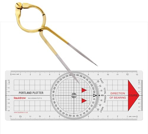 Liquidraw Portland Kursplotter mit Marine Winkelmesser & 20,3 cm Einhand-Messing-Trennwand | Nautisches Navigationswerkzeug-Set für Diagrammplotten, Messen, Segeln | Klares Acryl-Lineal mit fetten