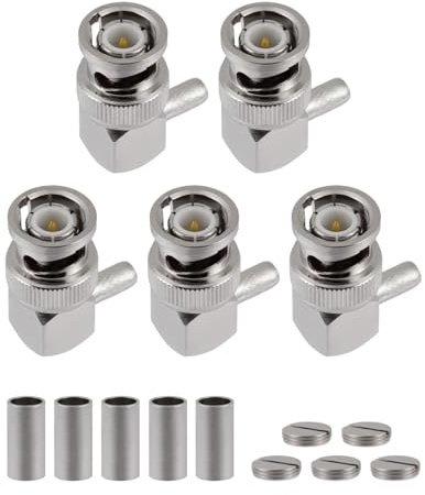 Vecys 5 PCS BNC Maschio ad Angolo Retto Crimpare Connettori 50 Ohm BNC Maschio Crimpare Connettori per RG58 RG142 RG400 VLMR195 RF Coassiale Cavo