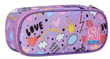 SJ Gang Portapenne Scuola Round Plus, Rosa, Cute Notes, Bustina Ovale Con Tasca Interna ed Elastici Porta Penne, Accessori Zaino, Elementari, Medie, Bambina