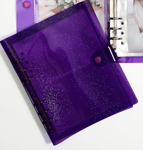 Photo Album For 2X6 Photo Booth Slip In Strips - 6 Ring Glitter Notebook Sparkle Binder With 20 2 By 6 Photo Sleeves - Fits 80 Slide In Photobooth Photo Prints (GRAPE, 2X6)