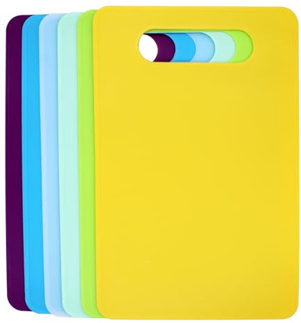 Piuluvor® Juego de Tablas de Cortar, 6 Piezas Tabla de Cortar pequeña Tabla de Desayuno Antideslizante 29 x 19 cm Tabla de Cortar Tabla de Cocina para Verduras Fruta Carne Pan (6 Colores)