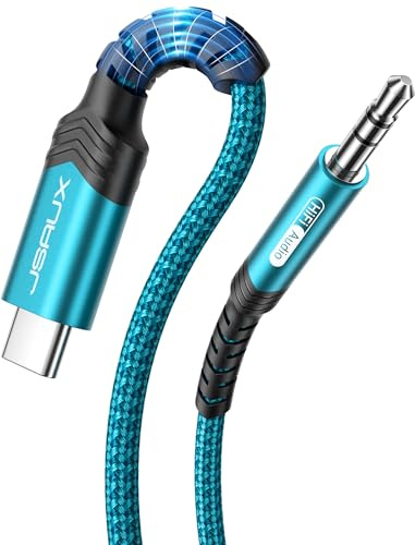 JSAUX USB C auf Klinke AUX Kabel 1M, USBC zu 3,5mm Jack Auto Kopfhörer Adapter Nylon geflochtene Aux Kabel Kompatibel mit iPhone 15 Pro Max/15 Plus, Galaxy S24/S23 Ultra, Huawei P40/Mate40-Grün