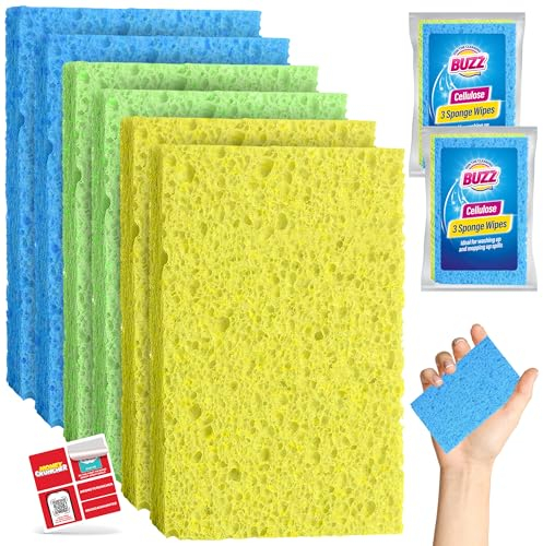 SOL 6pk Cellulose Sponge Wipes, Highly Absorbent Reusable Cellulose Sponges for Kitchen, Dishes & Bathroom Cleaning, Durable, Non-Scratch, Safe for All Surfaces, Tough to Withstand Repeated Use