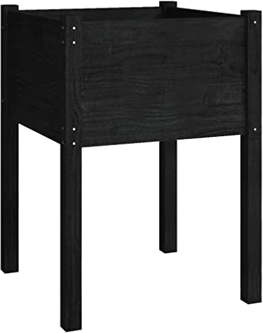 Hochbeet für Garten Veranda, Blumenkasten Pflanzkübel Pflanzkasten Kräuterbeet Anzuchtbeet Pflanzbeet Schwarz 50x50x70 cm Massivholz Kiefer