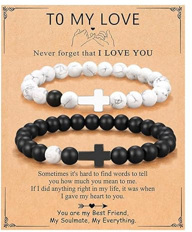 I Love You Beaded Cross Bracelet, Matching Bracelets for Couples Gifts for Him Christian Bracelets for Women, Love Bracelet Relationship Bracelets His & Her Valentine'S Day Cool Bracelets With Cross