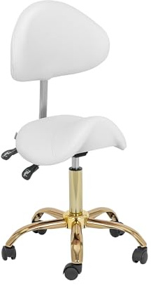 Physa Sattelstuhl in Weiß und Golden Lehne und Sitz höhenverstellbar Sattelhocker mit Lehne Rollhocker mit Lehne