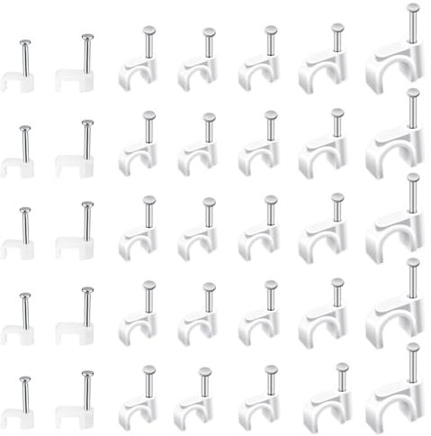SPOKKI 800 Stück Kabelschellen Nagelschellen, Kabelhalter Wand Weiß Kabelklemmen mit Nagel, Runde/Quadrat Kabelclips, Kabelbefestigung Halterungen für Netzwerkkabel 4mm/5mm/6mm/8mm/10mm (Weiß)