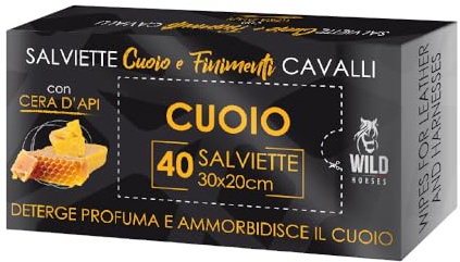 Wild Horses | Salviette Cuoio & Finimenti con Cera d'Api e Glicerina, Salviette Pronte all'Uso Imbevute con Cera d’Api, Lucida, Ravviva e Profuma il Cuoio, 40 Pz | Con Cera d'Api e Glicerina, pronte all'uso imbevute con Cera d’Api, lucida, ravviva e profuma il cuoio