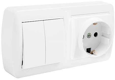 Base Schuko MUR36U con Doble Conmutador Mural - Conexión eléctrica segura y control de iluminación para ambientes domésticos.