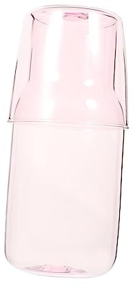 Cabilock Jarra De Agua De Vidrio De Borosilicato Rosa 600 Ml Para Dormitorio Jarra Práctica Junto Cama Apta Para Bebidas Frías y 1 Vaso
