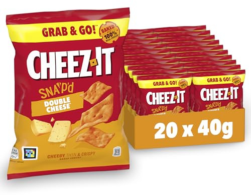 Cheez-It Snap'd Double Cheese Chips (20 x 40 g), Käse Chips mit dünner, knuspriger Textur, gebackener Snack mit 100% echtem Käse, ohne künstliche Farb- oder Aromastoffe