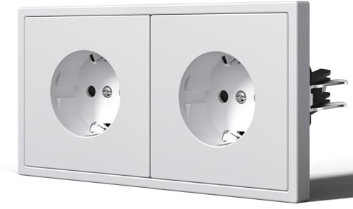 BSEED Enchufe de Pared con Garfio,Mate Enchufes Empotrable Estándar,Seguridad Infantil,Fácil Instalación,C-Series,2 Enchufes,150mm Blanco