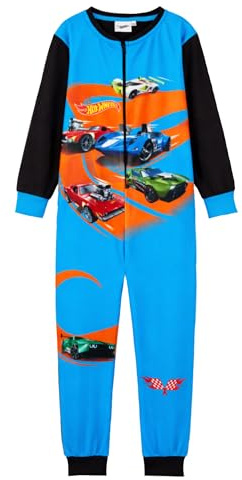 Hot Wheels Offizieller Jungen oder Mädchen Einteiler, Schlafanzug, All-in-One-Pyjama, superschnell, Blau, Alter 3-10 Jahre, blau, 7-8 Years