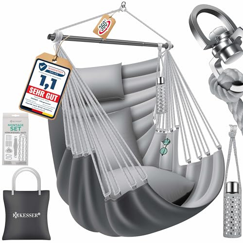 KESSER® Fauteuil suspendu Haïti 150 kg Capacité de charge - Chaise suspendue à 360 ° - Rotation à 360° - Balançoire suspendue pour intérieur et extérieur - Résistant aux UV et à l'eau - Facile à