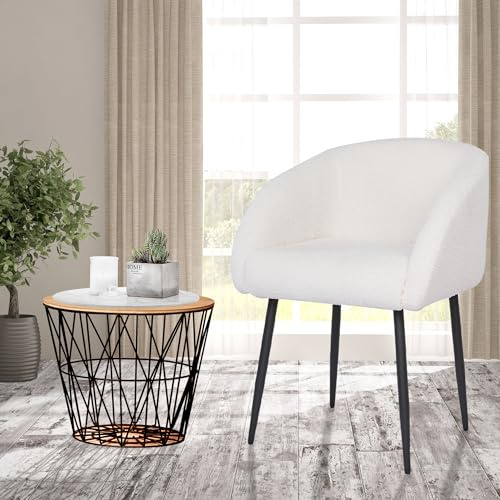 Mingone Armlehnensessel Modern Polsterstuhl mit Metallbeinen, Weiß | Sessel für Wohnzimmer, Schlafzimmer, Balkon