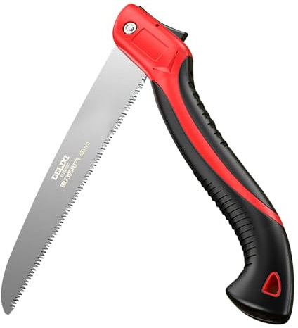AROMUJOY Seghe a Mano Pieghevole, Seghetto Potatura in Acciaio SK9, Sega da Potatura con Manico Antiscivolo e Chiusura di Sicurezza per Tagliare Rami, Alberi, Plastica e Metallo, Lunghezza Sega: 30cm