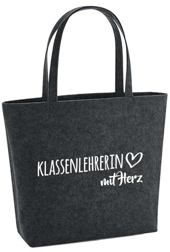 Huuraa Filzshopper Klassenlehrerin mit Herz Geschenk | Große Filz Einkaufstasche 22 Liter Shopper Filztasche Geschenkidee herausnehmbarer Tasche innen