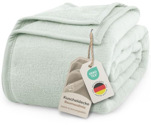 LAYNENBURG Premium Baumwolldecke 150x200 cm - Oeko-TEX 100 - Baumwollmix Kuscheldecke - Decke als Wohndecke, Sofa-Decke & Couchdecke - Wolldecke kuschelig-warm aus Baumwolle (mintgrün)