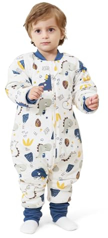 MlKAFEN Baby Schlafsack Langarm mit fuBen 3,5 tog, Winter babyhöhe 105-115cm | Winterschlafsack für Kinder, 100% Baumwolle, bidirektionaler Reißverschluss, Dinosaurier