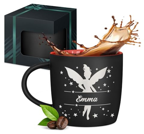 Maverton Mug personnalisé pour femmes, 40cl Tasse à Thé Personnalisable | Avec Prénom pour elle, Tasse décorative pour Collègue, Cadeau original, Différents Designs, intérieur rouge, petite fée