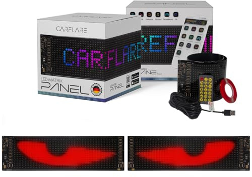 2er Teufels Augen LED Laufschrift fürs Auto/LKW (120x595mm) – Programmierbares Leuchtschild mit App-Steuerung, Bluetooth, USB, 5V – Personalisierbare LED-Anzeige für Text, Emoji, Graffiti & mehr