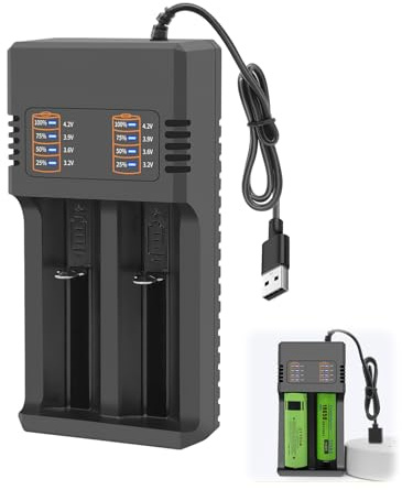 18650 Battery Charger, USB Intelligent Universal Fast Dual Charge Battery Charger for 3.7V-4.2V Li-ion Rechargeable Batteries Including 18650 18500 18490 18350 17670 17500 16340 14500 26650 22650