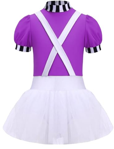 TSSOE Déguisement de Chocolaterie Enfant Fille Stripes Robe d'Ouvrière Chocolatée Fêtes Cosplay Carnaval 5-16Ans Violet 9-10 ans