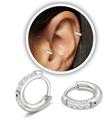 LunarCharm 1 par de pequeños aros plateados, de acero quirúrgico 316L, aros con bisagra para cartílago, hélix, trago, lóbulos de las orejas, pendientes ligeros e hipoalergénicos