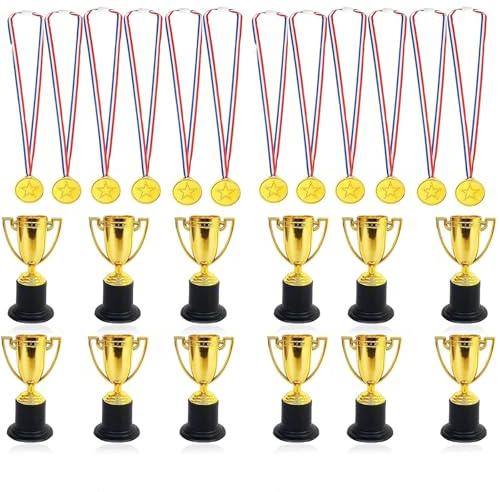 ZORVEXLYNX Mini Trophies, Trophies, Gold Trophy and Medals Classroom School Award Party Rewards Competition Ceremony Used for Various Competition Rewards (24PCS Set)