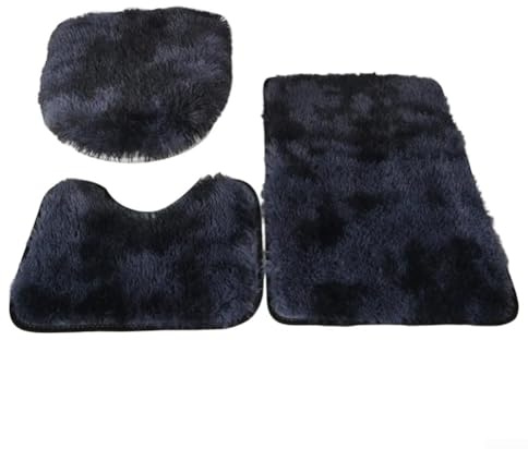 3-teiliges Badezimmerteppich-Set, weiche Mikrofaser, Badezimmermatte und Toilettenvorleger, rutschfeste Badematte, maschinenwaschbar(Marineblau)