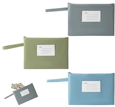 3Stk Geldtasche,Geldtaschen Banktasche,Geldtaschen mit Reißverschluss,Geld Tasche,Geldmappe,Banktasche A5,Bankmappe Dokumententasche,Geldsack Geldumschlag für Schule Haushalt Business (Grau+Grün+Blau)