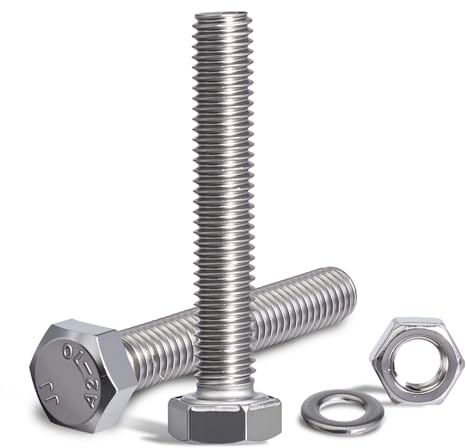 45 Sätze Sechskantschrauben M5x10 mm Schrauben Muttern set Unterlegscheiben M5 Sechskantmutter DIN 933 Edelstahlschrauben A2 V2A Vollgewinde Maschinenschrauben Baubefestigung Möbelmontage Heimwerken