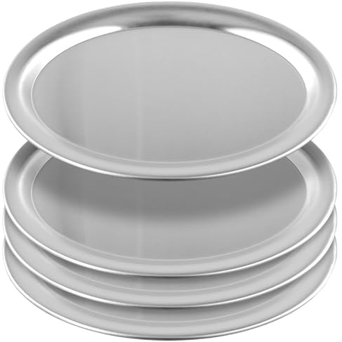 SINJEUN 4 Stück Edelstahl Serviertablett Oval, 26,8 x 19,5 x 0,9cm Servierplatte, Silber Edelstahl Tablett für Desserts, Obst, westliche Mahlzeiten