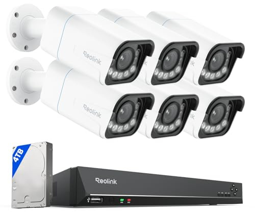 Reolink 4K Smarte PoE IP Kamera Outdoor mit Personen-/Autoerkennung, 5X optischer Zoom Überwachungskamera Aussen, Spotlight, Farbige Nachtsicht, Zwei-Wege-Audio, RLC-811A*6 mit NVR RLN16-410