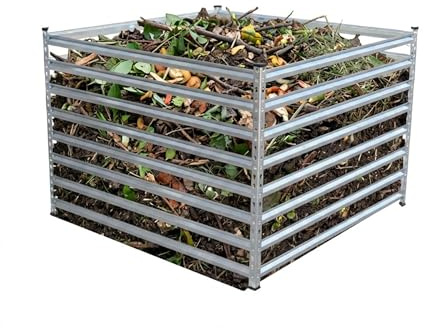 Relaxdays compostador metálico para jardín, 900 L, Hojas, Refuerzos, Acero Plateado, 90×100×100 cm