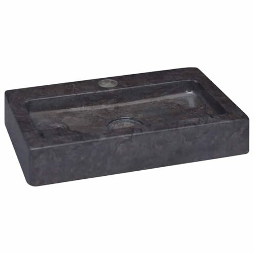 Makastle Lavabo Mural en Marbre, Vasque Suspendu, Noir, 38 x 24 x 6,5 cm, Style Moderne