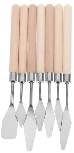 Uonlytech Set Spatole per Pittura Olio 7 Pezzi in Acciaio Inossidabile e Legno per Miscelazione Precisa e Applicazione di Colori per Progetti Artistici