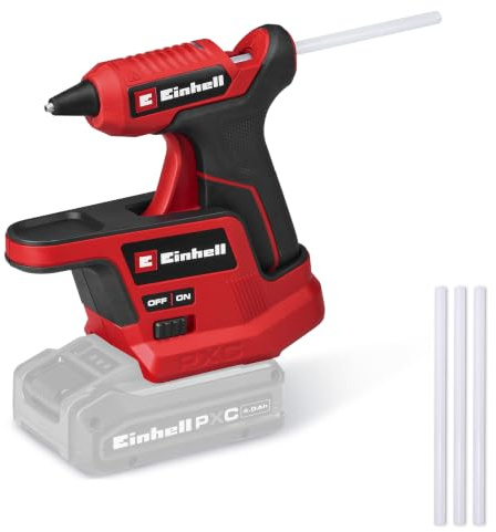 Einhell batteridriven limpistol TE-CG 18/7 Li-Solo PXC (18 V, max. 180 °C, uppvärmningstid 165 sek., droppskål, basstation, inkl. 3x 7 mm limstavar, utan batteri)