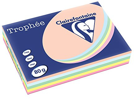 Clairefontaine 1703C skrivarpapper trofée, för alla laserskrivare, kopiatorer och bläckstråleskrivare, DIN A4 (21 x 29,7 cm), 80 g, 1 ris med 500 ark, pastellsorterade