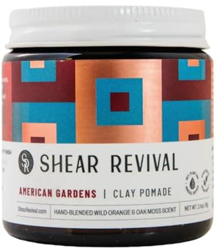 Shear Revival American Gardens - Pomada de arcilla, arcilla para peinar el cabello de fijación fuerte para hombres, acabado mate, vegana y a base de plantas, hecha a mano con aloe y manteca de karité