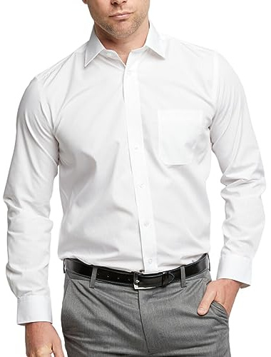 Double TWO Men's Long Sleeve Dress Shirt (White, 14.5in Collar)