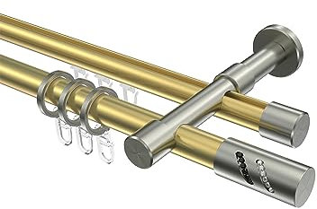 Interdeco Rundrohr-Innenlauf Gardinenstange Messing-Optik/Edelstahl-Optik 20 mm Ø Prestige Zoena, 120 cm