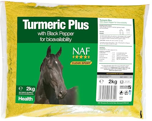 NAF Turmeric Plus for Horses 2kg – Natural Joint, Skin & Digestive Support – With Turmeric, Linseed Oil & Black Pepper – Promotes Comfort, Mobility & General Wellbeing – Easy-to-Feed Supplement