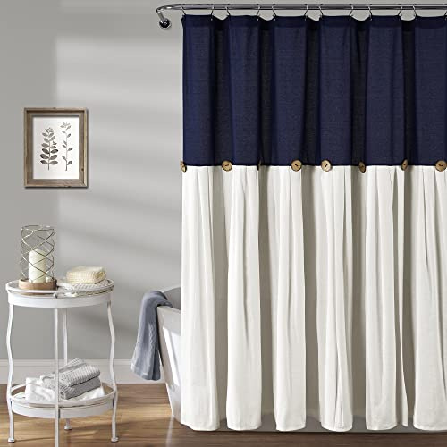 Lush Decor Linen Button Shower Curtain, 72 x 72, Navy & White