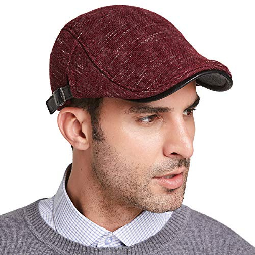 Gisdanchz Schiebermütze Herren Flatcap Winter,Flatcap Winter Herren Flat Cap Kostüm Schirmmütze Mützen Baskenmütze Männer Mütze Schiebermütze Newsboy Cap Burgund