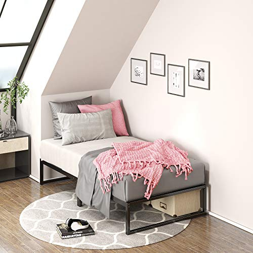 Zinus Lorelai Metallbett 100x200 cm - Höhe 31 cm mit Stauraum unter dem Bett - Bettrahmen mit Latternhost - Schwarz