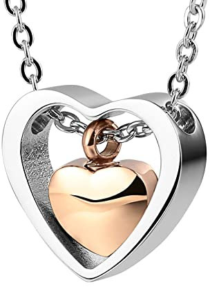 Homxi Asche Urne Kette Doppelte Herzen Urnen Anhänger Edelstahl Urne Kette Rosegold
