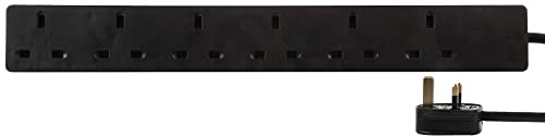 PRO ELEC 6‑Gang Mains Extension Lead, 15m Cable, 13A, Black – PELB1422