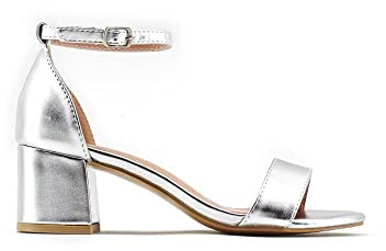 MODELISA - Sandalia De Vestir Tacón Ancho Bajo Hebilla Pulsera Tobillo Mujer (Plata, numeric_37)
