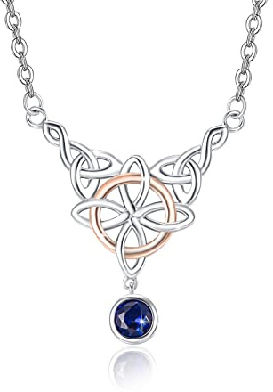 JFASHOP 925 Sterling Silber Keltischer Knoten Ketten viel Glück Dreieinigkeit Irischer Knoten Schmuck Anhänger Halskette für Frauen Mädchen